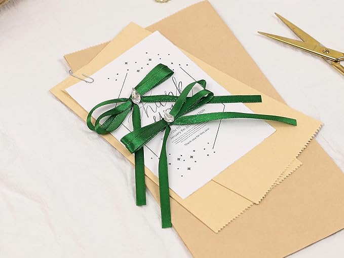 Green Satin Ribbon 1/4 inch X Continuous 25 Yards, Single Face Polyester Ribbon Perfect for Gift Wrapping, Flower Bouquet, Wedding Decor, Crafts, Bow Making, Sewing and More