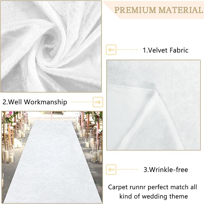 MODFUNS White Aisle Runner Wedding Carpet Runner 4x30FT Velvet Fabric Aisle Runner Rug Indoor Outdoor Event Carpet Aisle Runner Rustic Runway Carpet for Parties Hallway Wedding Aisle Decoration