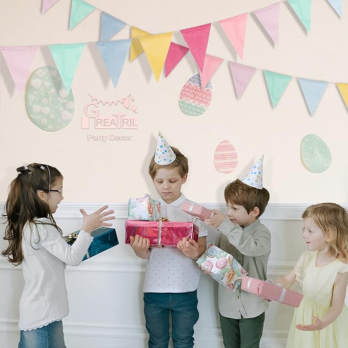 Pennant Banner Flags Pastel - GREATRIL Colorful Triangle Banners for Birthday Easter Classroom School Carnival Garland Outdoor Burlap Bunting Party Decorations 4 Strings