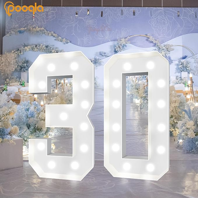Pooqla 4 FT Light Up Marquee Numbers, Cool White and Warm White LED Large Lighted Marquee Numbers, Giant Mosaic Light Up Numbers for Balloons 9th 19th 90th Birthday Party Decoration, LED Number 9