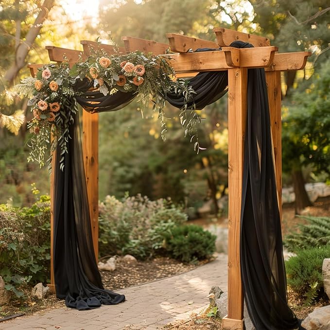 Wokceer Black Wedding Arch Draping Fabric Backdrop 4 Panels 28.7" X 20FT Sheer Drapes Fabric for Wedding Arbor Ceremony Party