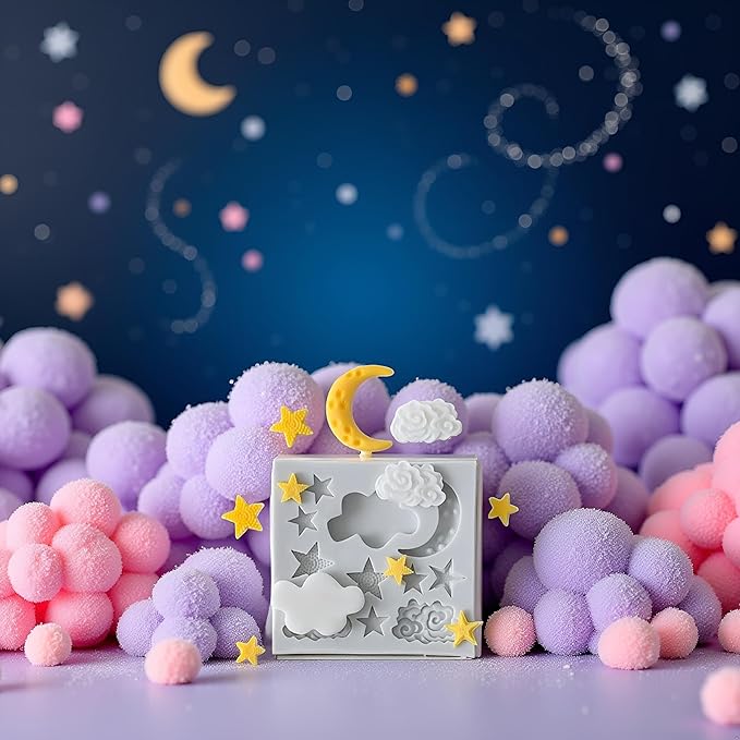 1Pc Star Moon Clouds Shaped Silicone Fondant Molds, Candy Chocolate Molds for DIY Cake Fondant Cookie Cloud Fondant Mold Moon For Candy Baking Sugar Cakes Decorating Candy Making Supplies