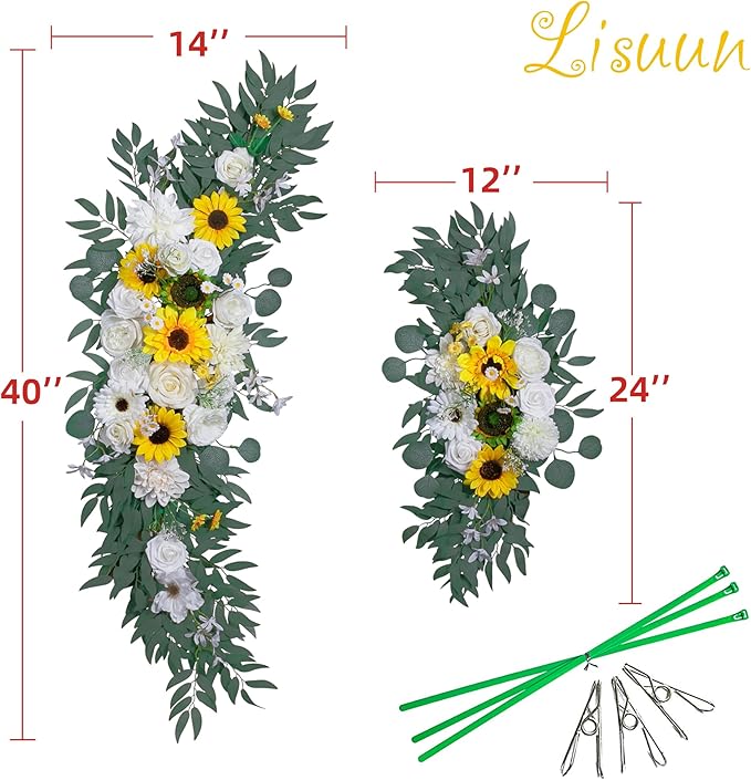 Wedding Arch Flowers, Artificial Flowers for Decoration, Large Flower Swag for Boho Styles Wedding Ceremony Floral Decor - Pack of 2