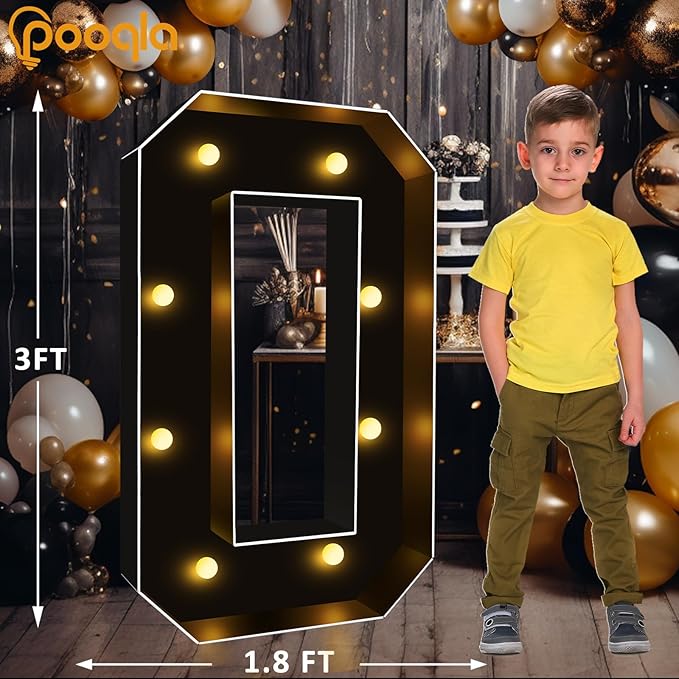 Pooqla 3FT Marquee Light Up Numbers, Black Lighted Party Decor for her him Women Men, Giant Mosaic Light Up Numbers for 10th 20th 30th Birthday Anniversary Decoration, Number 0