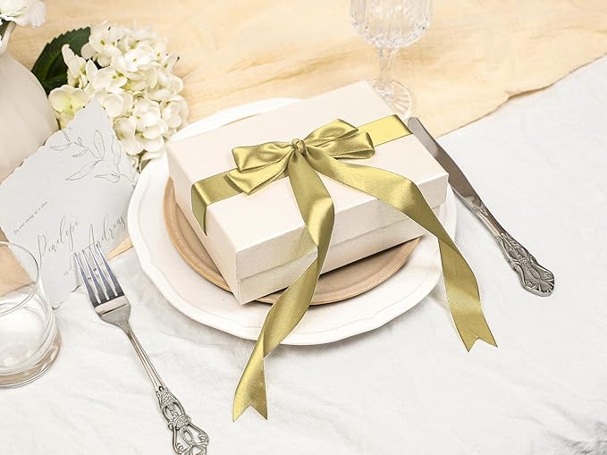 Light Gold Satin Ribbon 1 inch X Continuous 50 Yards, Single Face Polyester Ribbon Perfect for Gift Wrapping, Flower Bouquet, Wedding Decor, Crafts, Bow Making, Sewing and More
