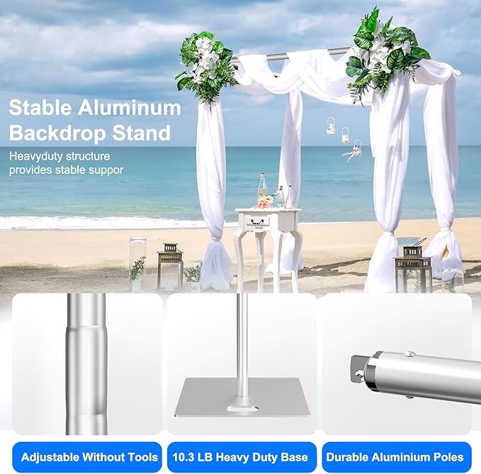 Pipe and Drape Backdrop Stand Kit Backdrop Stand For Parties 8x10 FT Adjustable Photo Backdrop Stand Heavy Duty Background Stand for Wedding Banquet Decorations Silvery