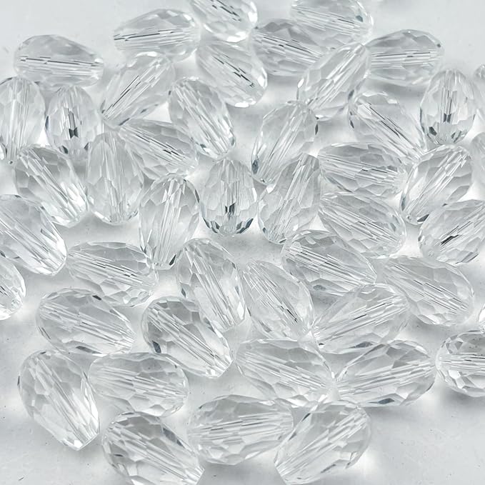 50pcs 10x15mm Teardrop Crystal Glass Beads for Jewelry Making, Faceted Vertical Hole Teardrop Glass Spacer Beads for Wind Chimes Bracelet Earring Necklace DIY Craft(Transparent)
