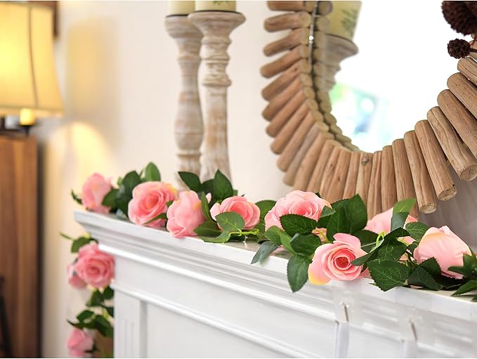 FiveSeasonStuff 28 Ft 4 Rose Silk Flower Garlands Artificial Flowers Decoration Hanging Floral Decor for Wedding Baby Shower Birthday Party Garden (Amaranth Pink)