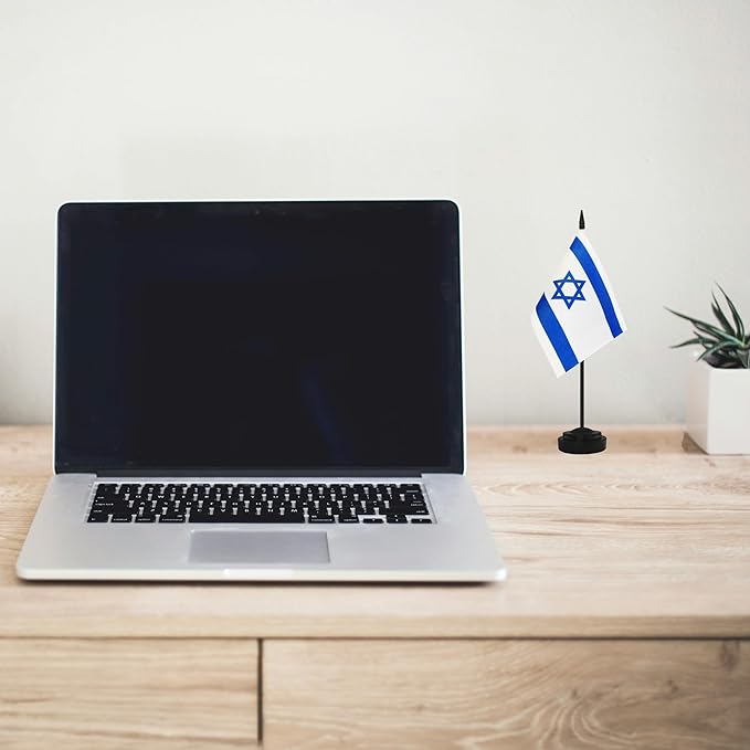 12 Pack Israel Desk Flags, Israeli Desktop Flag, Small Miniature Office Flags with 12" Black Pole and Black Base, Offices, Classroom, Home, Festival Decoration (Israel)