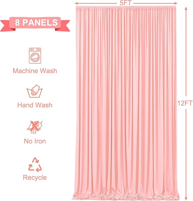 40ft x 12ft Blush Pink Backdrop Curtains Wrinkle Free Backdrop Curtain for Wedding Parties Pink Fabric Backdrops Drapes Back Drop Cloth Bridal Shower Stage Curtains Wedding Decorations for Reception