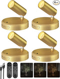 EZVALO LED Spotlight Indoor, 5500mAh Rechargeable Battery Uplighting Indoor, Wireless Mini Art Accent Spot Lights with Remote, for Plants Display Painting Dartboard Artwork Portrait Closet(4Pack-Gold)