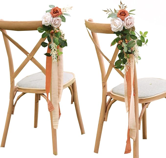 Lookein Pew Flowers for Wedding Ceremony Chair Decorations Set of 8 Aisle Decorations Bench Decoration Wedding Aisle Chair Decoration, Rustic Terracotta