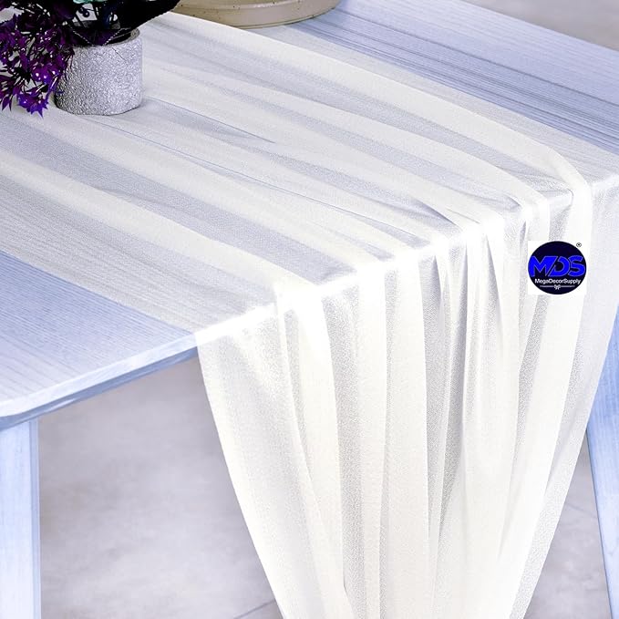 MDS 25 Pack 10ft Chiffon Table Runner 29 x 120 Inches Sheer Wedding Runner Romantic Rustic Table Runner for Wedding Decorations, Birthday Parties, Bridal Shower Party Arch Decor - Ivory