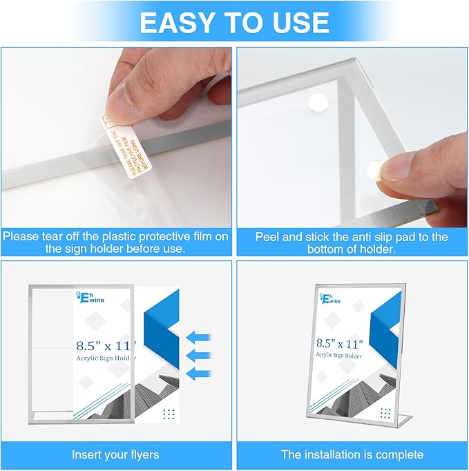 EHWINE 12 Pack Acrylic Sign Holder 8.5 x 11, Silver Picture Frame Stand up Table Top Sign Holders, Slanted Back Paper Holder Clear Display Stand Menu Flyer Holder for Wedding Party