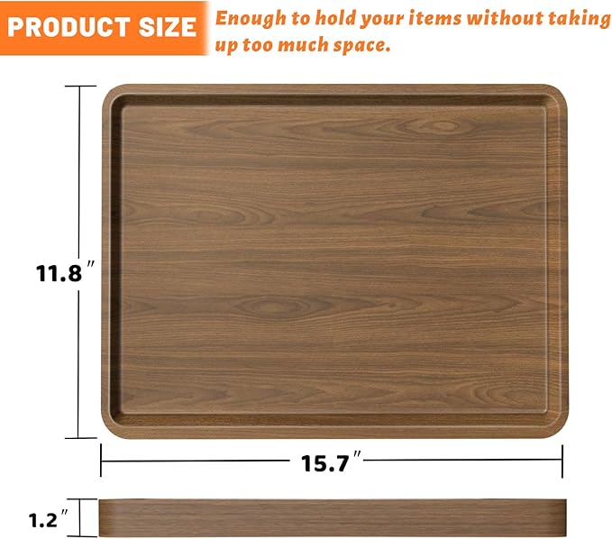 Wood Serving Tray, 16x12in Food Drinks Tray Rustic Rectangular Tray Decorative Serving Platter for Ottoman, Breakfast in Bed, Dinner, Coffee Tablecch