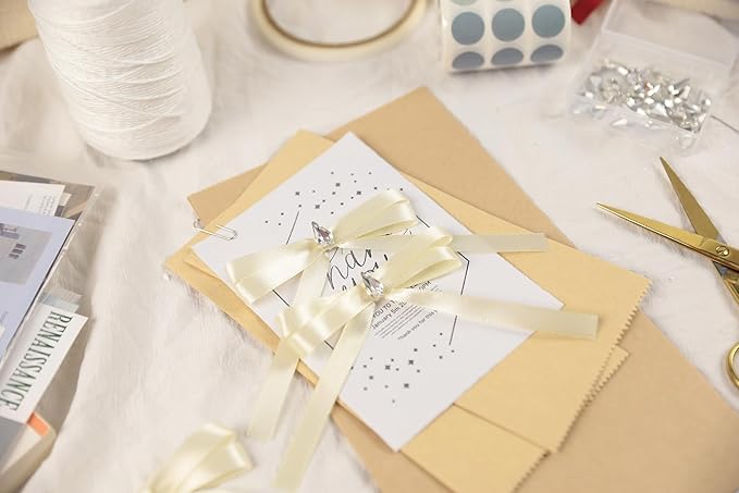 Beige Satin Ribbon 3/8 inch X Continuous 100 Yards, Single Face Polyester Ribbon Perfect for Gift Wrapping, Flower Bouquet, Wedding Decor, Crafts, Bow Making, Sewing and More