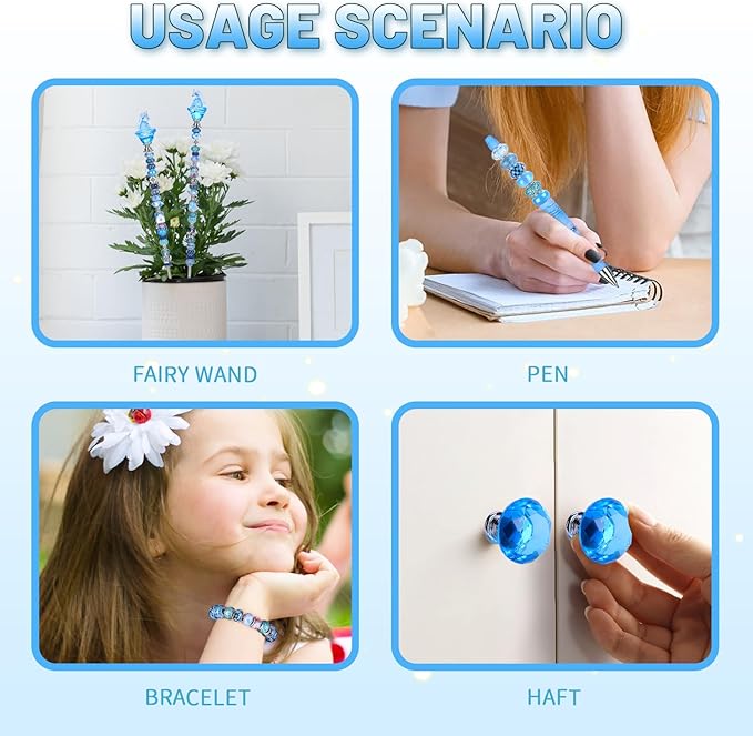 158 Pcs DIY Fairy Wand Garden Stakes Kit,Multiple Color Scheme European Beads Crystal Diamond Tops and 12 or 10 Inch Threaded Rods,Stainless Steel Stakes with Diamond Toppe(Aqua)