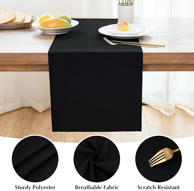 2 Pack Black Table Runner 12 x 60 Inch Solid Color Farmhouse Runners Coffee Table Dresser for Daily Party Home Decoration