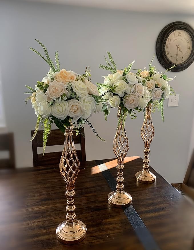Gold Metal Wedding Centerpieces - Twist Candleholder Stands & Flower Vases for Reception Tables