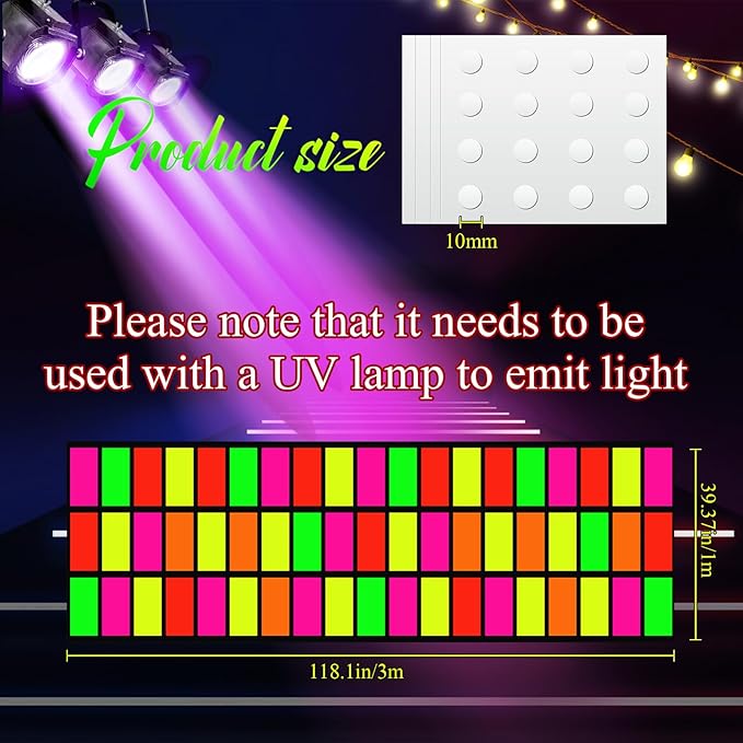 Haull 118 x 39 Inch Neon Light up Dance Floor Glow in The Dark Runner UV Reactive Blacklight Floor Aisle Runner Decor Wall Props for 80s 90s Neon Birthday Party Decorations(Rectangle)
