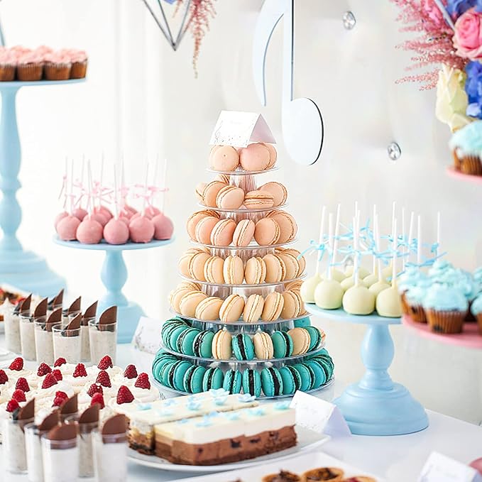 Macaron Tower Stand 10 Tier 4" - 13" Transparent Plastic Round Tower Display Stand Cupcake Cake Holder Rack Platter to Hold 230 Macarons for Wedding Birthday Party Decor