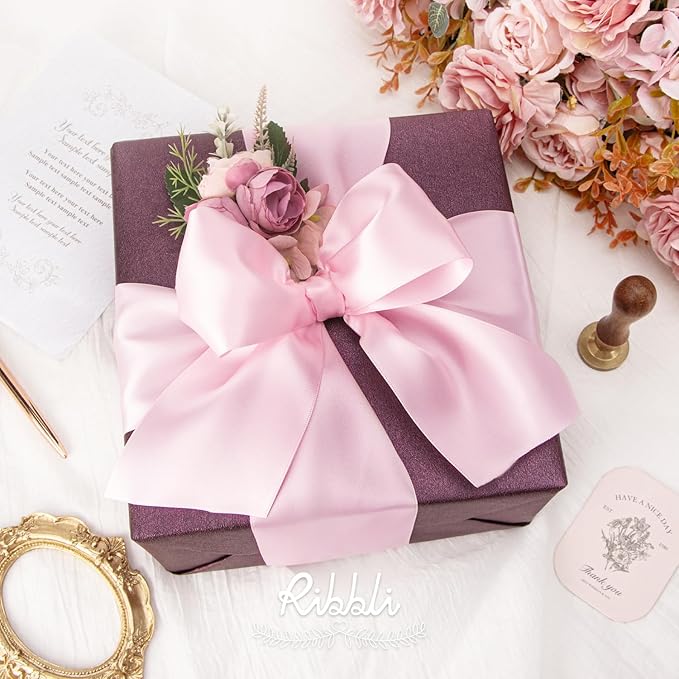 Ribbli Light Pink Double Faced Satin Ribbon, 3” x Continuous 10 Yards,Use for Bows Bouquet,Gift Wrapping,Baby Shower,Floral Arrangement