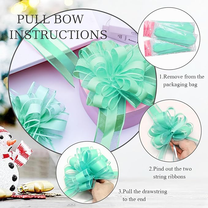 6 Pieces Large Pull Bows,6 inches,Bow for Gift Wrapping,Pull Bows for Christmas Party Birthday Gift Wedding Baskets,Valentine's Day Gift Decorations, Flower Decorations (Blue-green), BE-03
