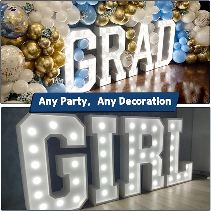 Marquee Letters 3 Feet Tall Large Light Up Letters Baby Shower Decorations Wedding Engagement Proposal White Party Decorations Mr and Mrs Sign Big Cardboard Backdrop &