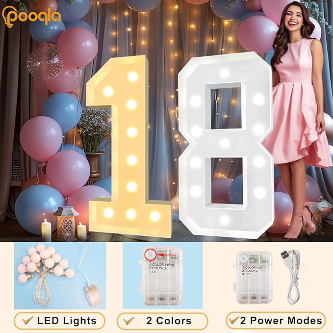 Pooqla 4 FT Light Up Marquee Numbers, Cool White and Warm White LED Large Lighted Marquee Numbers, Giant Mosaic Light Up Numbers for Balloons 3rd 13th 30th Birthday Party Decoration, LED Number 3
