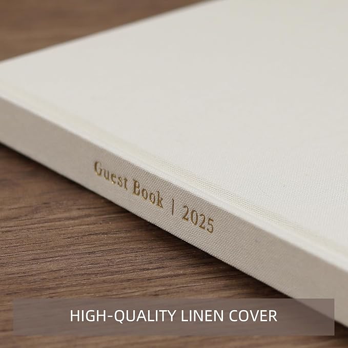 Elegant Guest Book for Wedding Reception, Beautiful Guestbook for Baby Shower and Wedding Decor, 100 Blank Pages for Sign in, Polaroid Pictures and Photos, Linen Cover (2025, Beige)