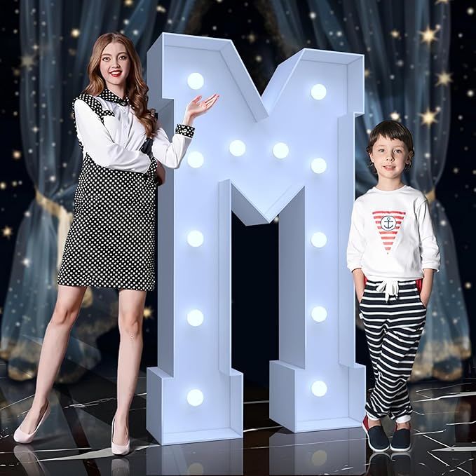 4FT Marquee Light Up Letters M – Cool White LED, Easy to Assemble Foam Board with Back Support, Large Marquee Light Up Letters for Birthday, Wedding, Party, Anniversary, Baby Shower Decor