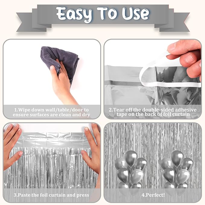 3 Pack 3.3 x 6.6 ft Silver Foil Fringe Backdrop Curtains, Tinsel Streamers Party Decorations, Fringe Backdrop for Birthday, Baby Shower, Gender Reveal, Graduation
