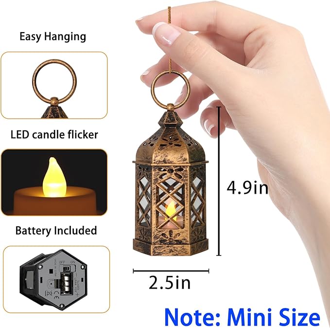 LLQ Mini Lantern for Centerpieces, (8Pack-5Inch) Vintage Lanterns Decorative, Small Hanging Lantern for Halloween Decorations, Christmas Centerpieces for Tables, Wedding Garden Party Decorations