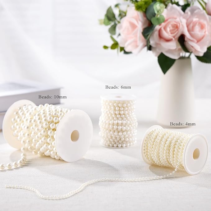 4mm Faux Pearl Beads String Garland Pearls for Crafting Bead Roll Strand for Wedding Party Christmas Tree Decorations, 66 Feet, Ivory