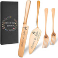 Personalized Wedding Cake Knife and Server Set, Custom Gold/Silver Cake Cutting Set for Wedding, 4 Pieces Set with Forks for Engagements, Anniversaries, Bride and Groom (Rose Gold)