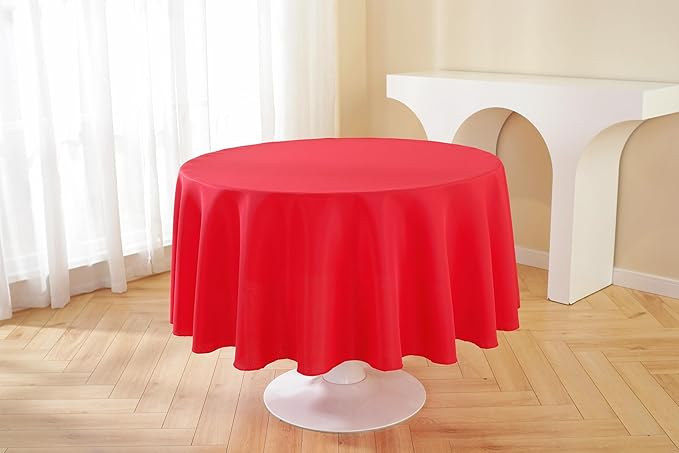 Craft And Party Round Tablecloth, 108 Inch Red Tablecloth, Polyester Fabric Washable Table Cloth for Home, Party, Wedding or Restaurant Use.