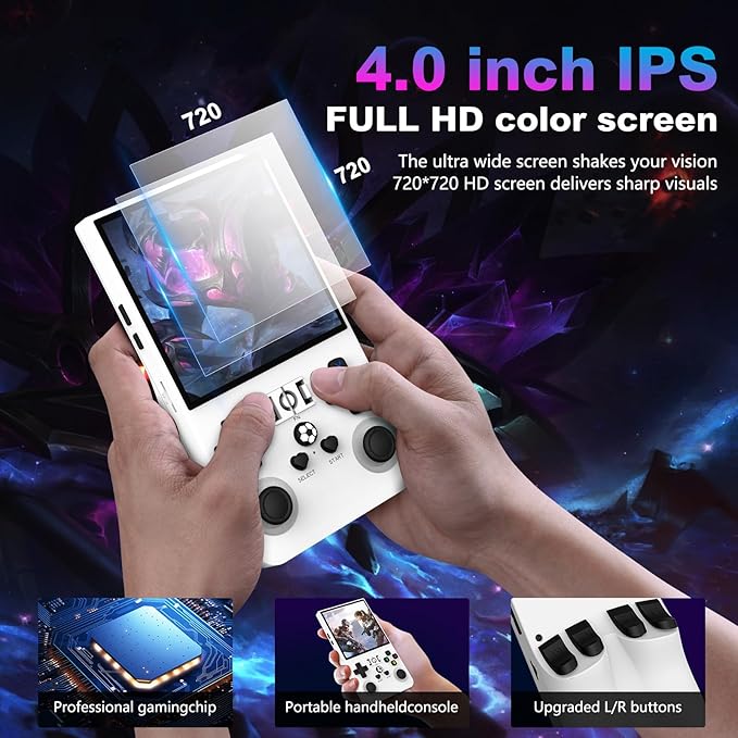 R36MAX Retro Handheld Game Console, 4.0 Inch 720x720 IPS Screen, Built-in 18,000+ Classic Game, Portable Hand Held Open Source Linux System, 4000mAh Battery Retro Gaming Console (White 64GB)