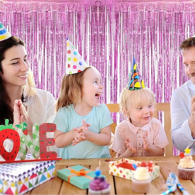 BEISHIDA 4 Pcs Pink Door Streamers Tinsel Curtain Party Streamers Backdrop Fringe Foil Wall Background for Birthday Christmas Wedding Pink Girls Valentine's Day Party Decoration(3.28 ft x 6.56 ft)
