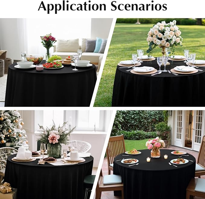 2 Pack Round Table Cloth 48 Inch Black Tablecloth Washable Polyester Solid Dining Table Cover for Birthday Party Dinner Holiday Outdoor Indoor