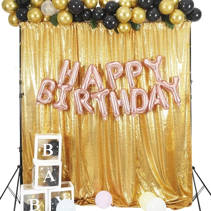 Gold Sequin Backdrop 10FTx10FT NO See-Through Photobooth Backdrop Curtains for Birthday, Party, Wedding Decoration