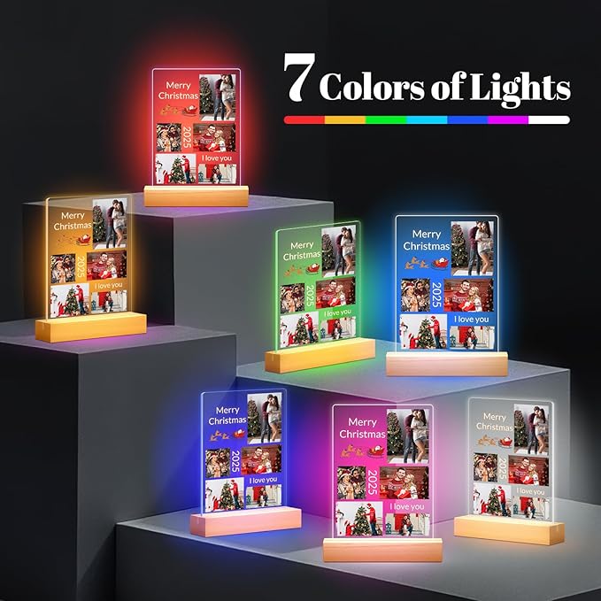 Custom Picture Frames with Photo, Personalized Photo Frame with Night Light, Customized Picture Frame, Personalized Christmas Photo Gifts for Women, Men, Him, Her, Couple, Boyfriend, Girl Friend