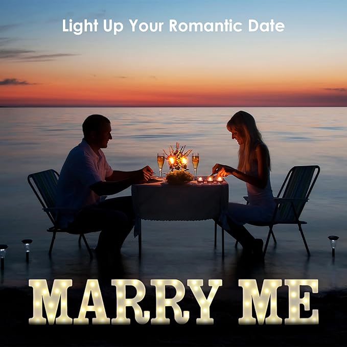 LED Marquee Letter Lights, Small Light Up Marquee MARRY ME Sign, Decorative LED Alphabet Lamp, Battery Operated, Warm White Letter Sign for Proposal Decoration