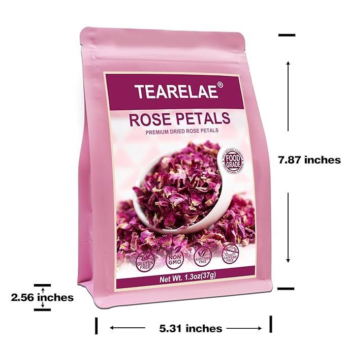 TEARELAE - Dried Rose Petals - Top-Grade Pure Natural Edible Flowers - Use for Tisanes, Baking, Candle Making, Soap Making and Handicraft - 1.3oz/37g