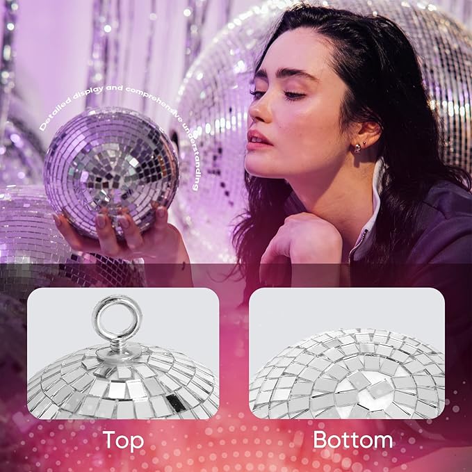 Mirror Disco Ball, 6 inch Mirror Ball Silver Disco Party Stage Lightning Balls with Hanging Rings for DJ, Dance, Wedding, Christmas, Birthday, Home Party Favors Decorations (6inch, Silver)