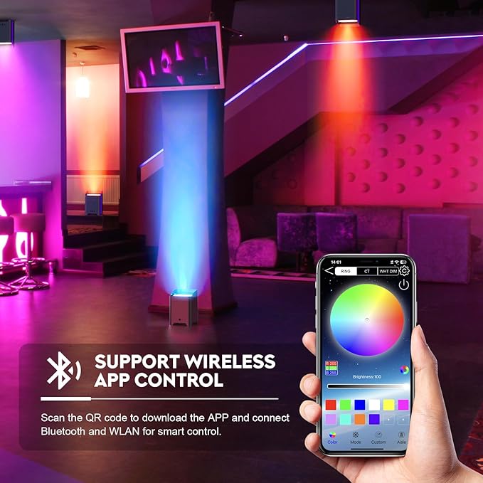 9600mAh Wireless Uplights with Charging Case, 6x18W RGBWA UV Stage Lights, APP/DMX512 Controlled Par Lights, Rechargeable Battery Powered Uplights for Show, Party,Black 6 Pack