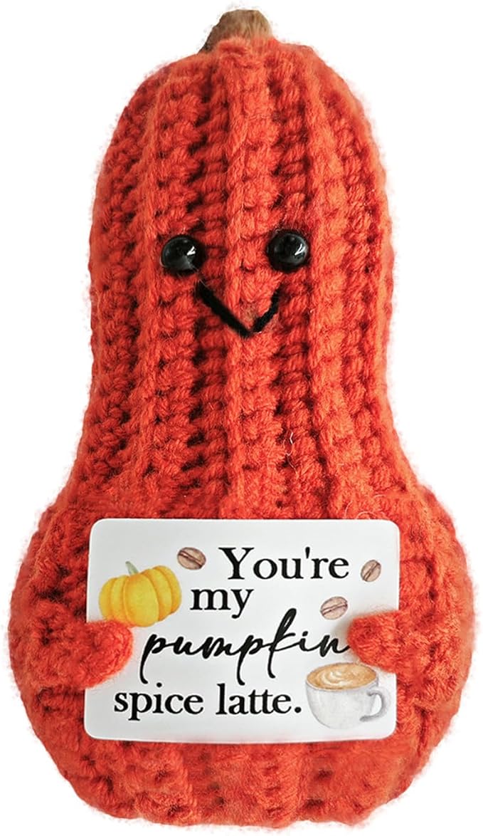 Little Reminders Emotional Support Crochet Pumpkin,Positive Crochet Pumpkin with Positive Affirmations Cards,Daughter's Gifts for Mother,Birthday and Catholic Christian Decor,Desk Decoration