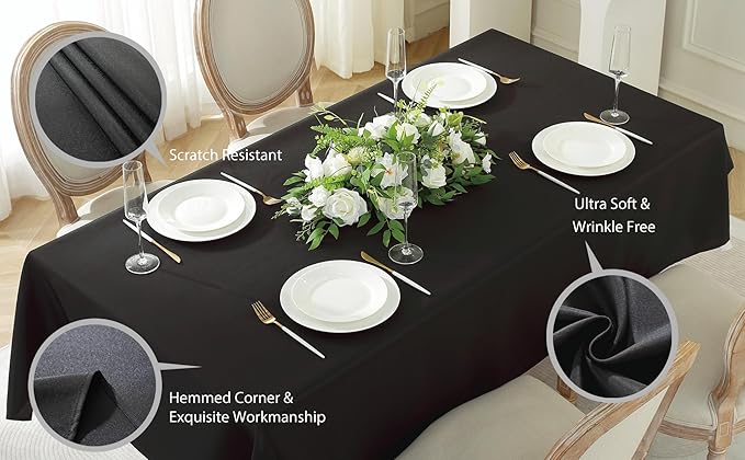 Craft And Party Rectangle Tablecloth, 60 x 126 Inch Black Tablecloth, 8ft Rectangle Table Cloth, Polyester Fabric Washable Tablecloth for Home, Party, Wedding or Restaurant Use.