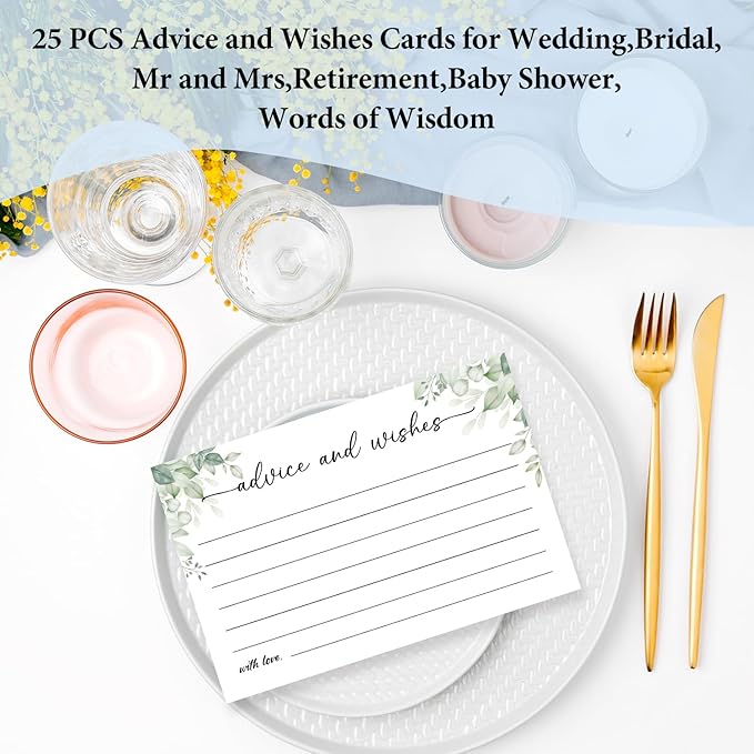 Green Left Advice and Wishes Cards for the New Mr and Mrs, Wedding, Bridal Shower, Baby Shower, Graduation, Party Decorations, 25 PCS 4x6 Inches Card-006