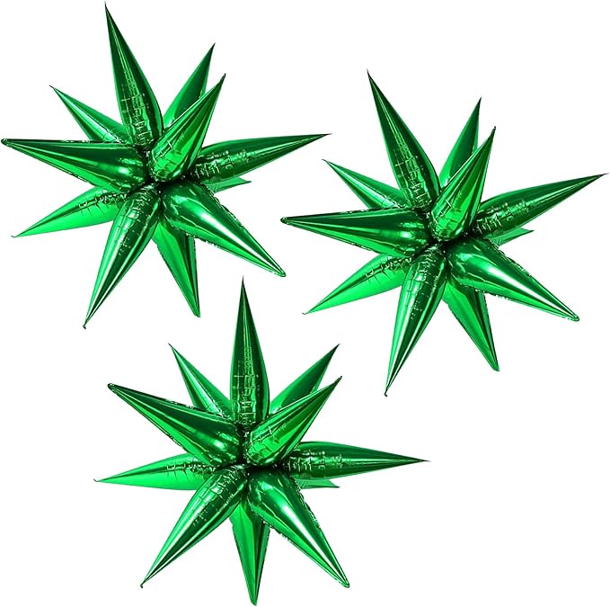 3pcs 26inch 3D Explosion Star foil balloon, Green Foil Cone Starburst Balloons for Birthday Wedding New Year Party Event