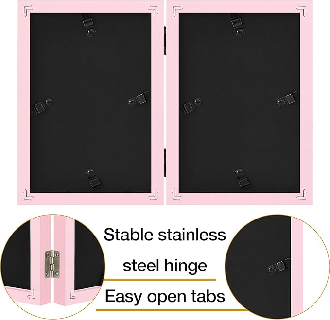 decorUhome Double 5x7 Picture Frame Vertical, Engineered Wood Bifold Photo Frame with Plexiglass for Tabletop Display, 5x7, Pink